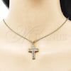 Oro Laminado Religious Pendant, Gold Filled Style Cross and Baguette Design, with White Cubic Zirconia, Polished, Golden Finish, 05.341.0098