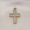 Oro Laminado Religious Pendant, Gold Filled Style Cross and Baguette Design, with White Cubic Zirconia, Polished, Golden Finish, 05.341.0098
