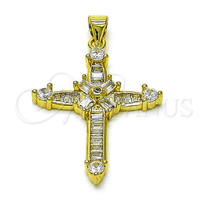 Gold Filled Pendant — Religious Pendant Cross and Baguette Design with White — main product view — SKU 156903 | Oro Laminado dije — Religious Pendant cruz and Baguette diseño with blanco — SKU 156903