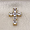 Oro Laminado Religious Pendant, Gold Filled Style Cross Design, with White Cubic Zirconia, Polished, Golden Finish, 05.341.0100