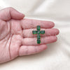Oro Laminado Religious Pendant, Gold Filled Style Cross Design, with Green Cubic Zirconia, Polished, Golden Finish, 05.341.0100.1