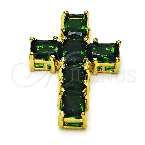 Gold Filled Pendant — Religious Pendant Cross Design with Green Cubic Zirconia — main product view — SKU 156905 | Oro Laminado dije — Religious Pendant cruz diseño with Green Cubic Zirconia — SKU 156905