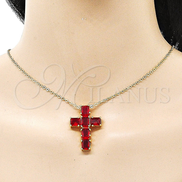 Gold Filled Pendant — Religious Pendant Cross Design with Garnet Cubic Zirconia — alternate product view — SKU 156906 | Oro Laminado dije — Religious Pendant cruz diseño with Garnet Cubic Zirconia — SKU 156906