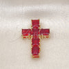 Oro Laminado Religious Pendant, Gold Filled Style Cross Design, with Garnet Cubic Zirconia, Polished, Golden Finish, 05.341.0100.2