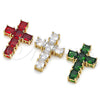 Oro Laminado Religious Pendant, Gold Filled Style Cross Design, with Garnet Cubic Zirconia, Polished, Golden Finish, 05.341.0100.2