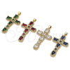 Oro Laminado Fancy Pendant, Gold Filled Style Cross Design, with White Cubic Zirconia and White Micro Pave, Polished, Golden Finish, 05.341.0101