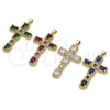 Oro Laminado Fancy Pendant, Gold Filled Style Cross Design, with White Cubic Zirconia and White Micro Pave, Polished, Golden Finish, 05.341.0101