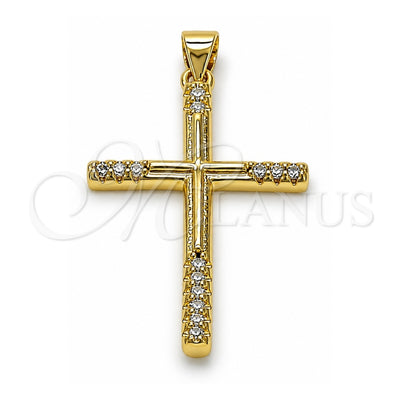 Oro Laminado Fancy Pendant, Gold Filled Style Cross Design, with White Cubic Zirconia, Polished, Golden Finish, 05.341.0102