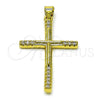 Oro Laminado Fancy Pendant, Gold Filled Style Cross Design, with White Cubic Zirconia, Polished, Golden Finish, 05.341.0102