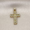Oro Laminado Fancy Pendant, Gold Filled Style Cross Design, with Golden Cubic Zirconia and White Micro Pave, Polished, Golden Finish, 05.341.0103