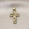 Oro Laminado Fancy Pendant, Gold Filled Style Cross Design, with Golden Cubic Zirconia and White Micro Pave, Polished, Golden Finish, 05.341.0103