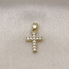 Oro Laminado Religious Pendant, Gold Filled Style Cross Design, with White Cubic Zirconia, Polished, Golden Finish, 05.341.0104