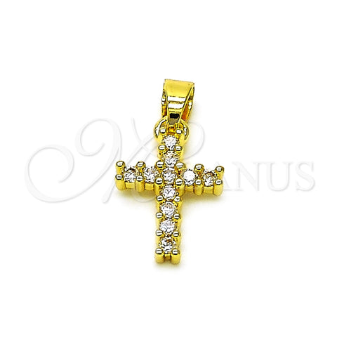 Oro Laminado Religious Pendant, Gold Filled Style Cross Design, with White Cubic Zirconia, Polished, Golden Finish, 05.341.0104