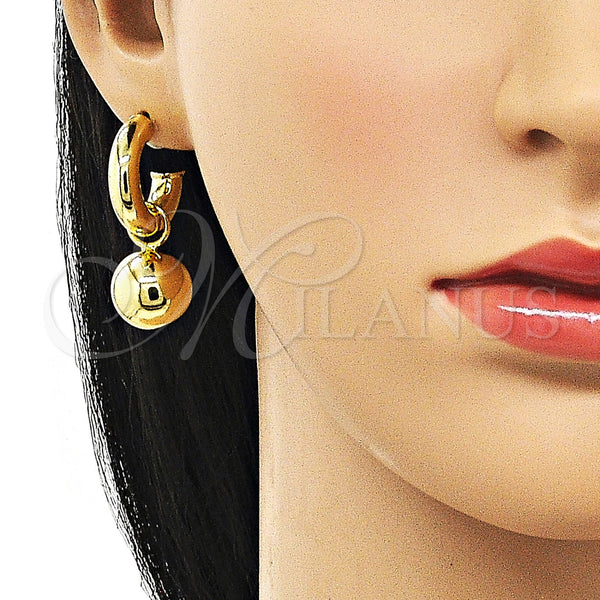 Gold Filled Hoop Earrings — Small Hoop Ball and Hollow Design Polished 02. — alternate product view — SKU 156917 | Oro Laminado aretes de aro — Small Hoop Ball and Hollow diseño pulido 02. — SKU 156917