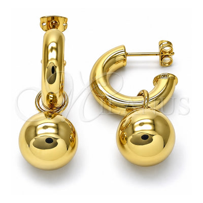 Oro Laminado Small Hoop, Gold Filled Style Ball and Hollow Design, Polished, Golden Finish, 02.341.0228.20