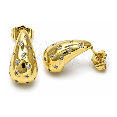 Oro Laminado Stud Earring, Gold Filled Style Teardrop and Star Design, with White Cubic Zirconia, Polished, Golden Finish, 02.283.0143