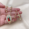 Oro Laminado Medium Rosary, Gold Filled Style Guadalupe and Ball Design, Polished, Tricolor, 09.411.0007.24
