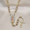 Oro Laminado Medium Rosary, Gold Filled Style Guadalupe and Ball Design, Polished, Golden Finish, 09.411.0008.24