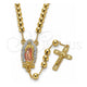 Oro Laminado Medium Rosary, Gold Filled Style Guadalupe and Ball Design, Polished, Golden Finish, 09.411.0008.24