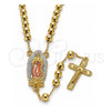 Oro Laminado Medium Rosary, Gold Filled Style Guadalupe and Ball Design, Polished, Golden Finish, 09.411.0008.24