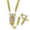 Oro Laminado Medium Rosary, Gold Filled Style Guadalupe and Ball Design, Polished, Golden Finish, 09.411.0008.24