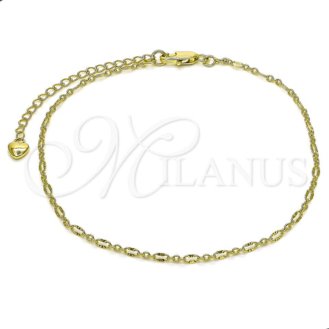 Oro Laminado Basic Anklet, Gold Filled Style Rolo Design, Diamond Cutting Finish, Golden Finish, 04.213.0088.10 (02 MM Thickness, 10 Inches Length)