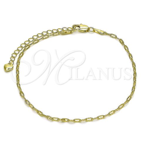 Oro Laminado Basic Anklet, Gold Filled Style Rolo Design, Diamond Cutting Finish, Golden Finish, 03.213.0310.10 (02 MM Thickness, 10 Inches Length)
