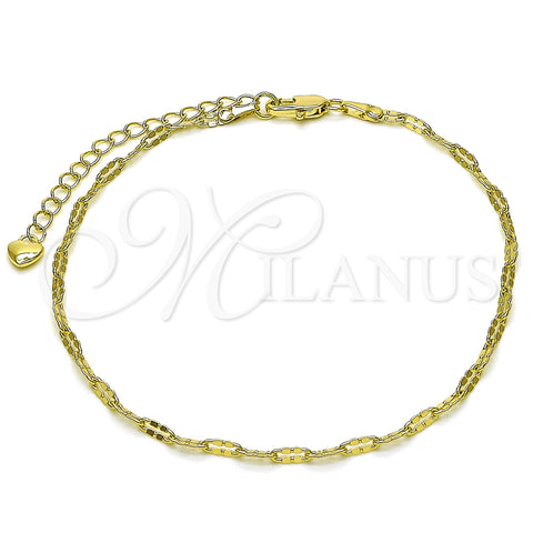 Oro Laminado Basic Anklet, Gold Filled Style Rolo Design, Diamond Cutting Finish, Golden Finish, 03.213.0312.10 (03 MM Thickness, 10 Inches Length)