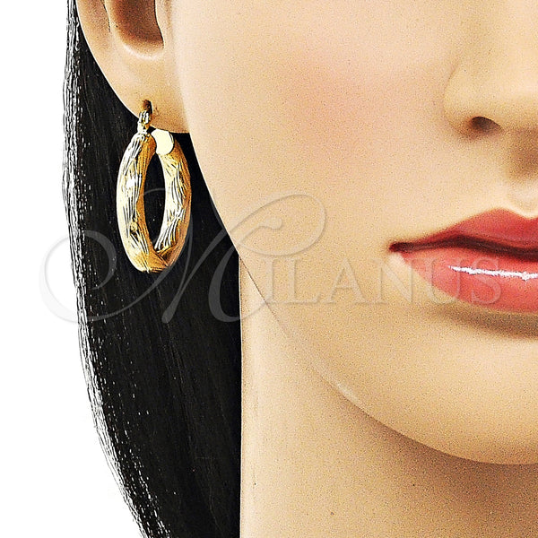 Gold Filled Hoop Earrings — Medium Hoop Hollow Design Diamond Cutting 02. — alternate product view — SKU 156934 | Oro Laminado aretes de aro — Medium Hoop Hollow diseño Diamond Cutting 02. — SKU 156934