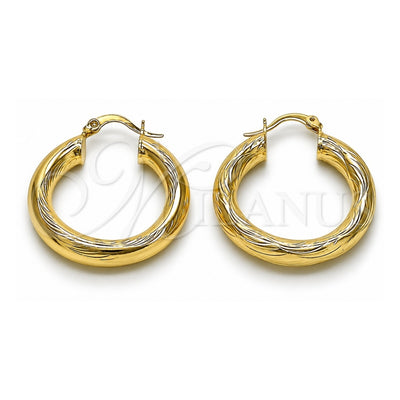 Oro Laminado Medium Hoop, Gold Filled Style Hollow Design, Diamond Cutting Finish, Golden Finish, 02.213.0262.30