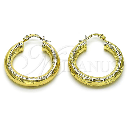 Oro Laminado Medium Hoop, Gold Filled Style Hollow Design, Diamond Cutting Finish, Golden Finish, 02.213.0262.30
