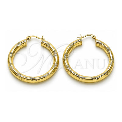 Oro Laminado Medium Hoop, Gold Filled Style Hollow Design, Diamond Cutting Finish, Golden Finish, 02.213.0228.40