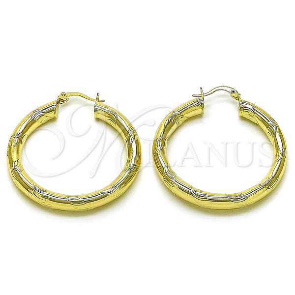 Gold Filled Hoop Earrings — Medium Hoop Hollow Design Diamond Cutting 02. — main product view — SKU 156935 | Oro Laminado aretes de aro — Medium Hoop Hollow diseño Diamond Cutting 02. — SKU 156935