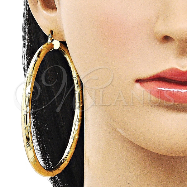 Gold Filled Hoop Earrings — Extra Large Hoop Hollow Design Diamond Cutting 02. — alternate product view — SKU 156936 | Oro Laminado aretes de aro — Extra Large Hoop Hollow diseño Diamond Cutting 02. — SKU 156936