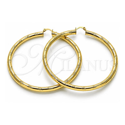 Oro Laminado Extra Large Hoop, Gold Filled Style Hollow Design, Diamond Cutting Finish, Golden Finish, 02.213.0228.80