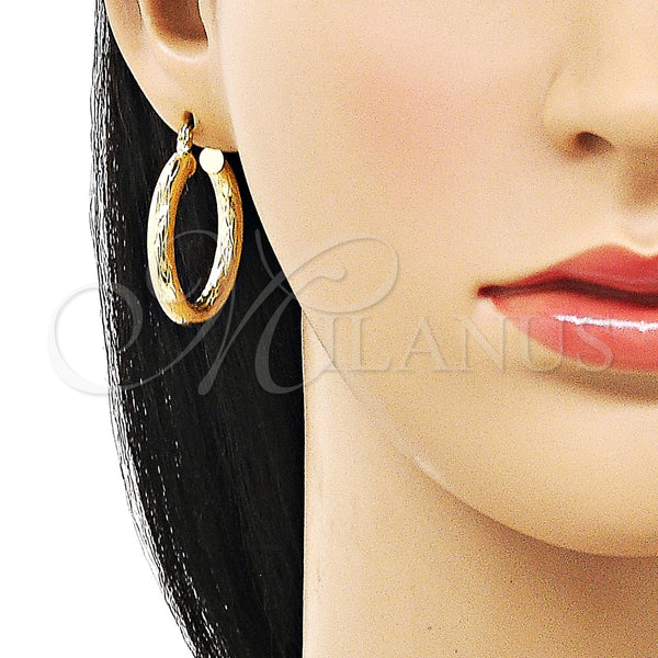 Gold Filled Hoop Earrings — Medium Hoop Hollow Design Diamond Cutting 02. — alternate product view — SKU 156937 | Oro Laminado aretes de aro — Medium Hoop Hollow diseño Diamond Cutting 02. — SKU 156937