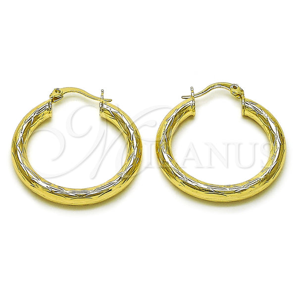 Gold Filled Hoop Earrings — Medium Hoop Hollow Design Diamond Cutting 02. — main product view — SKU 156937 | Oro Laminado aretes de aro — Medium Hoop Hollow diseño Diamond Cutting 02. — SKU 156937