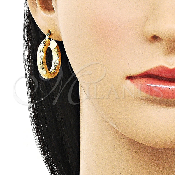 Gold Filled Hoop Earrings — Medium Hoop Hollow Design Diamond Cutting 02. — alternate product view — SKU 156938 | Oro Laminado aretes de aro — Medium Hoop Hollow diseño Diamond Cutting 02. — SKU 156938