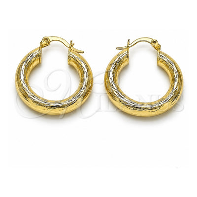 Oro Laminado Medium Hoop, Gold Filled Style Hollow Design, Diamond Cutting Finish, Golden Finish, 02.213.0754.25
