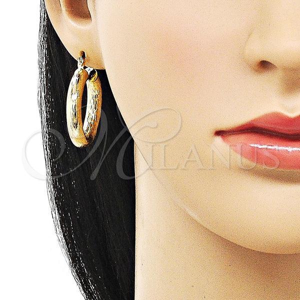 Gold Filled Hoop Earrings — Medium Hoop Hollow Design Diamond Cutting 02. — alternate product view — SKU 156939 | Oro Laminado aretes de aro — Medium Hoop Hollow diseño Diamond Cutting 02. — SKU 156939