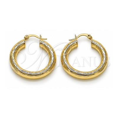 Oro Laminado Medium Hoop, Gold Filled Style Hollow Design, Diamond Cutting Finish, Golden Finish, 02.213.0754.30