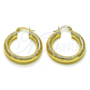 Gold Filled Hoop Earrings — Medium Hoop Hollow Design Diamond Cutting 02. — main product view — SKU 156939 | Oro Laminado aretes de aro — Medium Hoop Hollow diseño Diamond Cutting 02. — SKU 156939