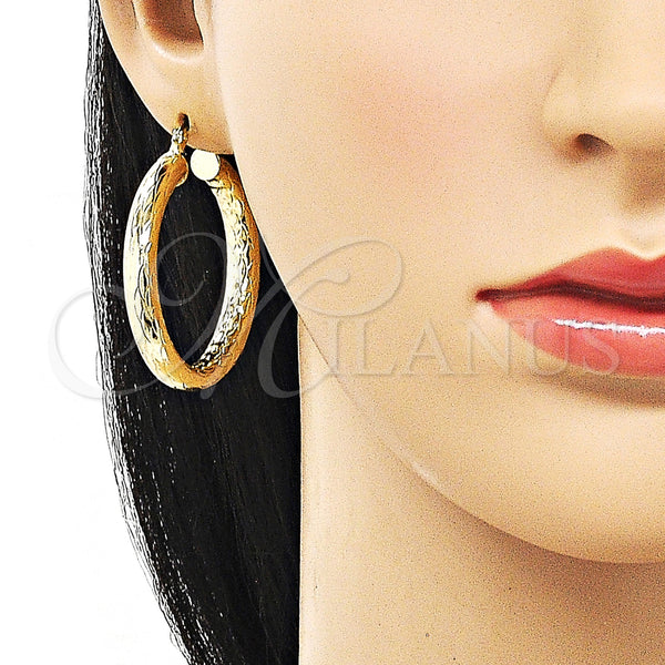 Gold Filled Hoop Earrings — Medium Hoop Hollow Design Diamond Cutting 02. — alternate product view — SKU 156940 | Oro Laminado aretes de aro — Medium Hoop Hollow diseño Diamond Cutting 02. — SKU 156940