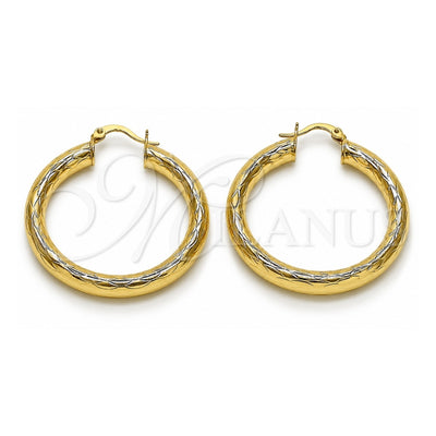 Oro Laminado Medium Hoop, Gold Filled Style Hollow Design, Diamond Cutting Finish, Golden Finish, 02.213.0754.40