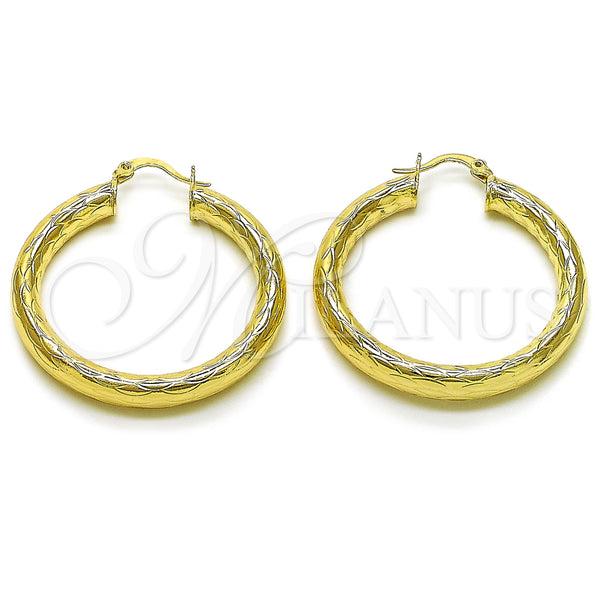 Gold Filled Hoop Earrings — Medium Hoop Hollow Design Diamond Cutting 02. — main product view — SKU 156940 | Oro Laminado aretes de aro — Medium Hoop Hollow diseño Diamond Cutting 02. — SKU 156940