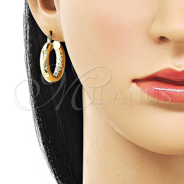 Gold Filled Hoop Earrings — Medium Hoop Hollow Design Diamond Cutting 02. — alternate product view — SKU 156942 | Oro Laminado aretes de aro — Medium Hoop Hollow diseño Diamond Cutting 02. — SKU 156942
