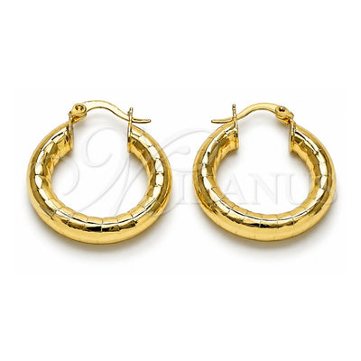 Oro Laminado Medium Hoop, Gold Filled Style Hollow Design, Diamond Cutting Finish, Golden Finish, 02.213.0755.25