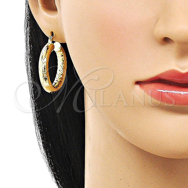 Gold Filled Hoop Earrings — Medium Hoop Hollow Design Diamond Cutting 02. — alternate product view — SKU 156943 | Oro Laminado aretes de aro — Medium Hoop Hollow diseño Diamond Cutting 02. — SKU 156943