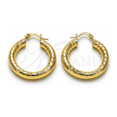 Oro Laminado Medium Hoop, Gold Filled Style Hollow Design, Diamond Cutting Finish, Golden Finish, 02.213.0755.30
