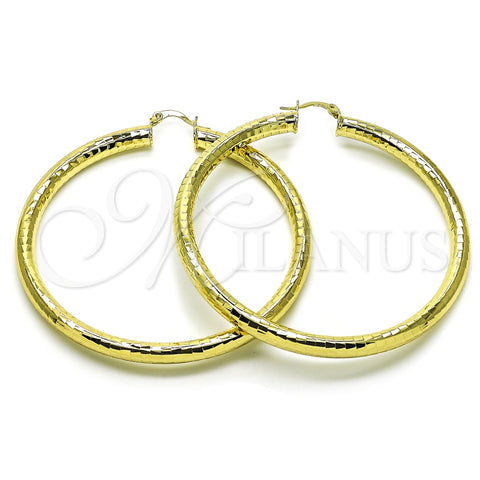 Oro Laminado Extra Large Hoop, Gold Filled Style Hollow Design, Diamond Cutting Finish, Golden Finish, 02.213.0755.70
